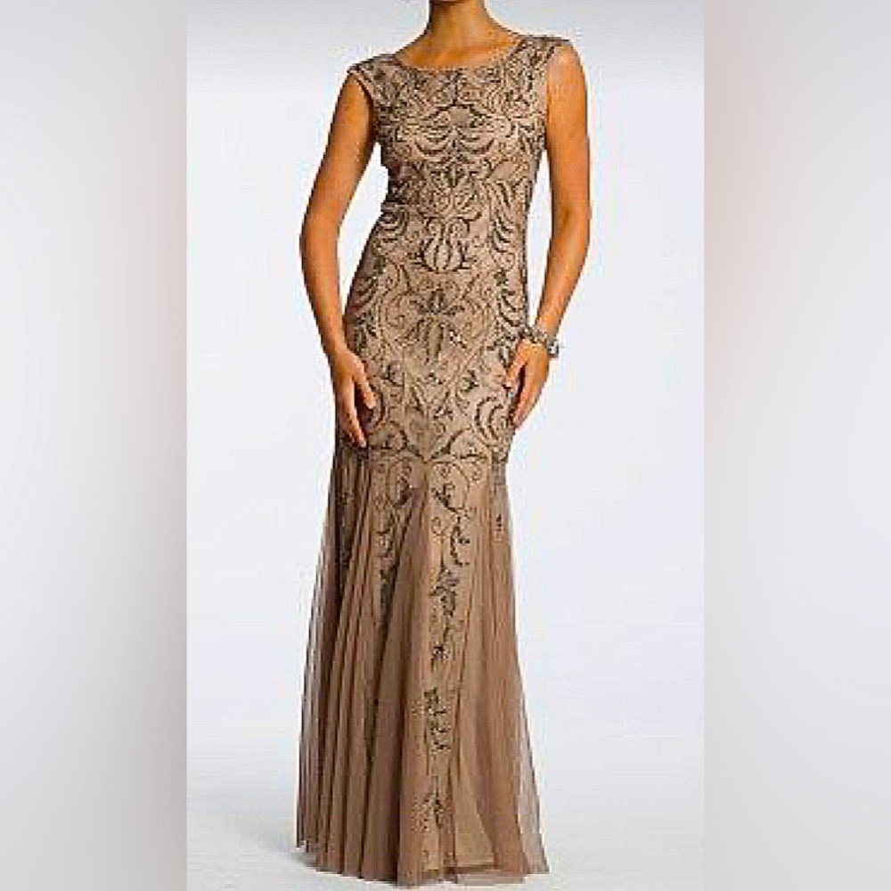 Adrianna Papell Great Gatsby Jeweled Gown Mermaid Flair